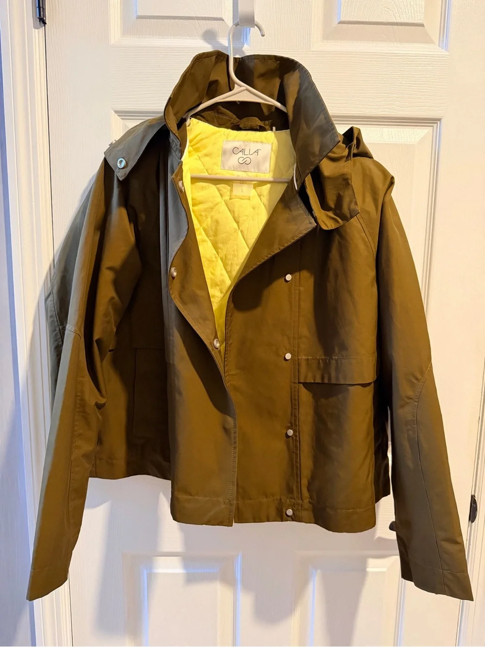 Calia size large Olive Green Hooded Jacket w/ Yellow Lining - Brand new no tag